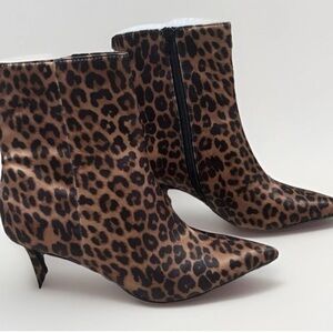 Steve Madden Leopard Print Kitten Heel Ankle Boots Size 7.5M Zip Pointed Toe NEW